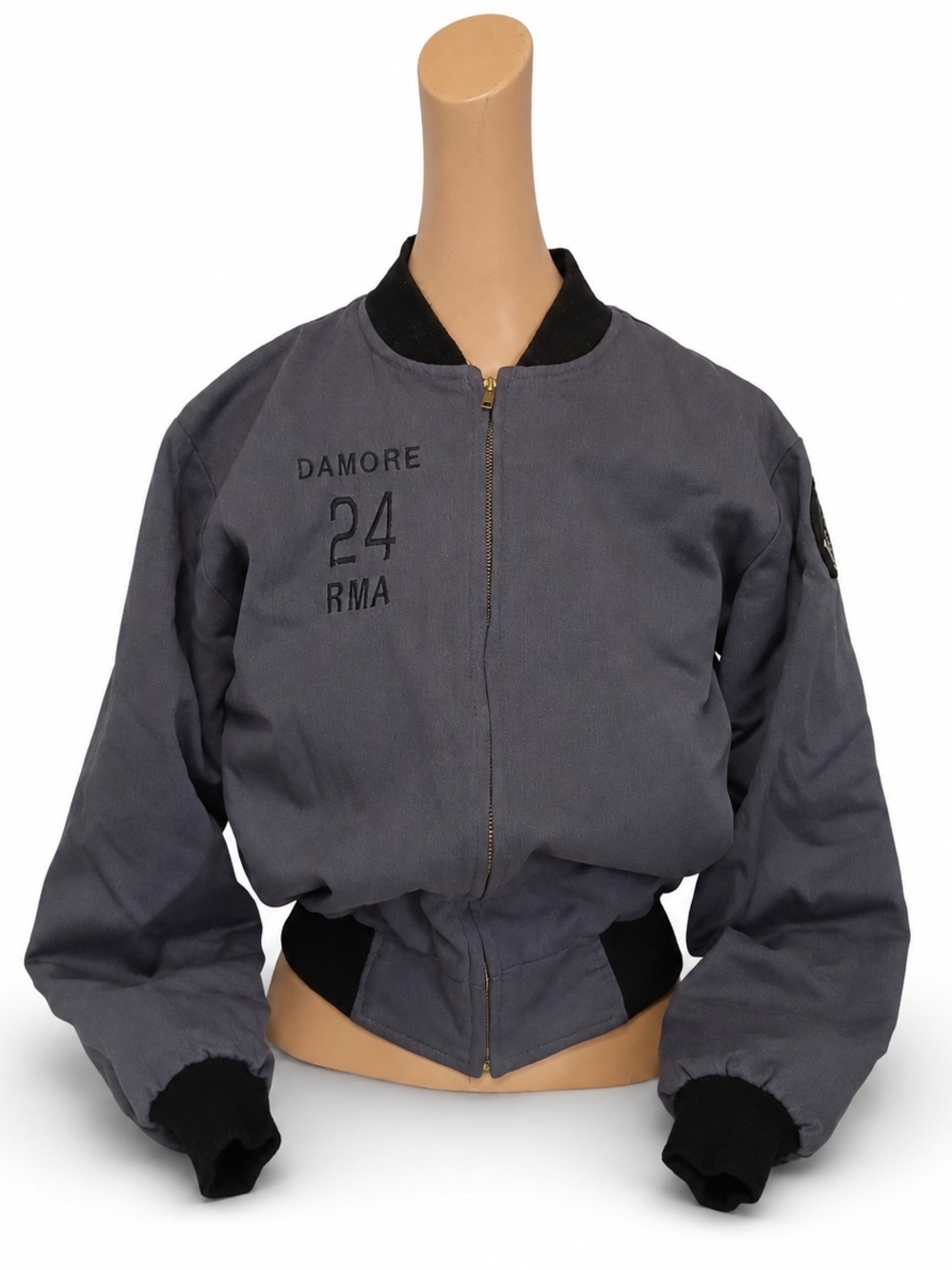 80's Damo Gray Bomber Jacket with Rib Trim - Men's Size, Medium.